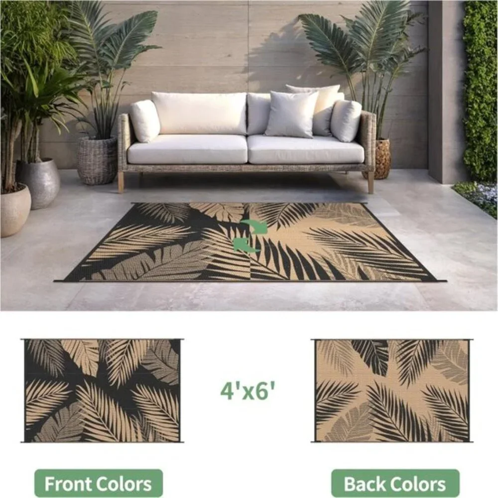 New 4x6 Black & Brown Outdoor Rug, Waterproof Reversible Patio Mat for RV & Deck